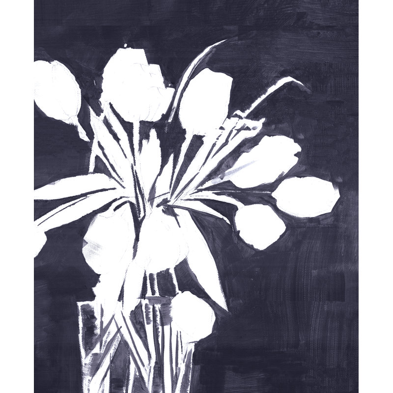 Navy Flower Vase Silhouette Crop - Painting Print, Wrapped Canvas, 30cm H x 20cm W
