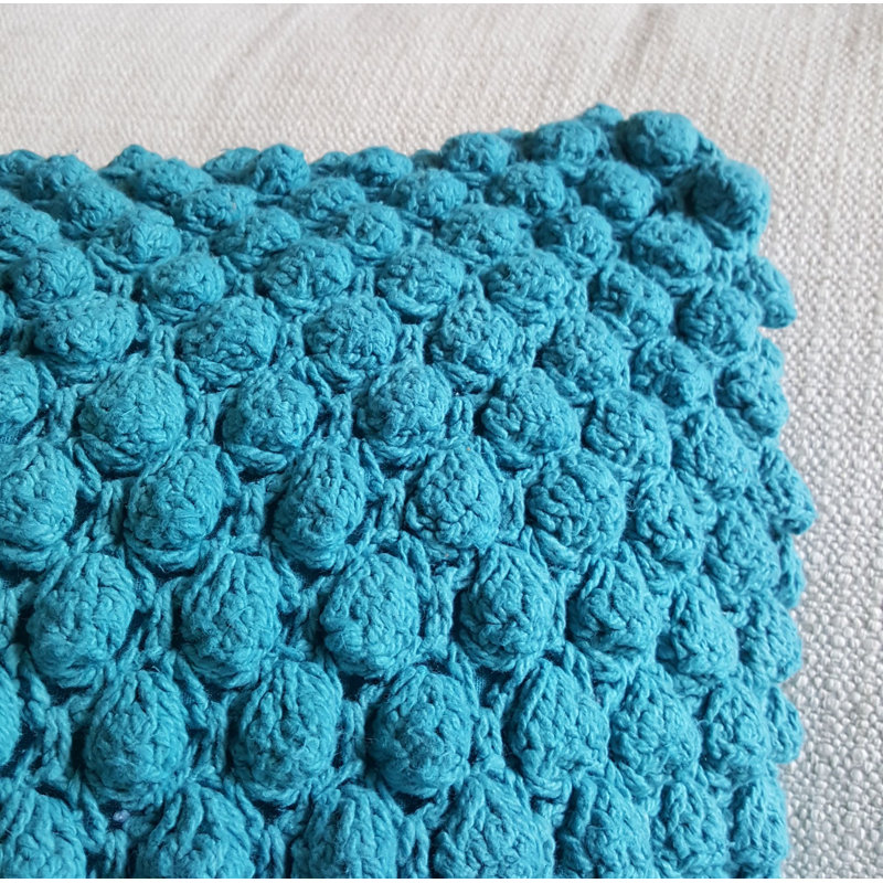 Teal Hand Looped Cotton 18" Square Throw Pillow