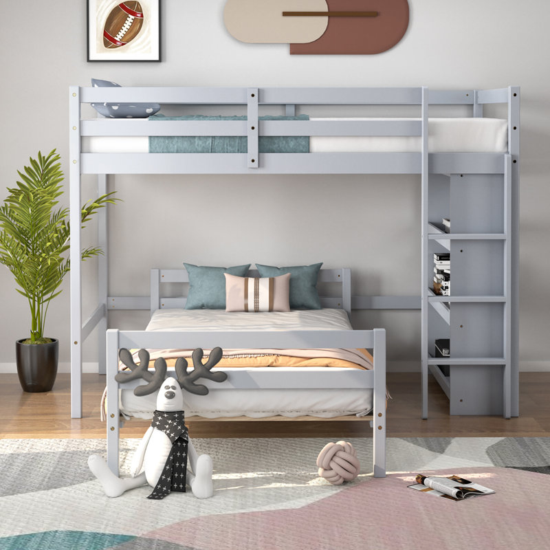 Emeteria Kids Twin Over Twin Bunk Bed, Gray