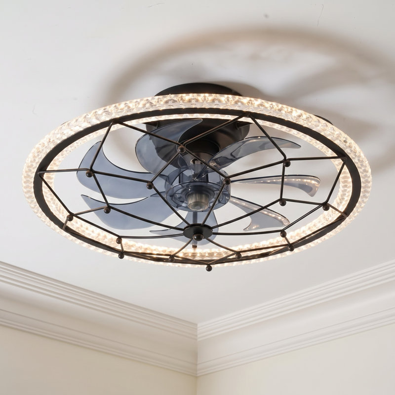 20" Geometric Molecular Caged Flush Mount Ceiling Fan with LED Light and Remote