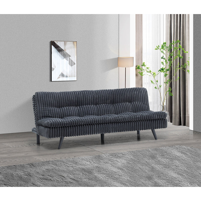 Futon beige avec coussin en velours côtelé, Velours côtelé gris foncé
