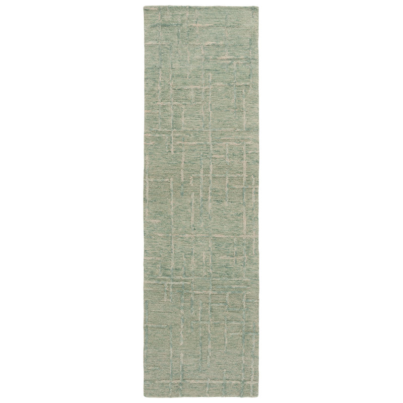 Melaniece Ebony Hand Tufted Wool Cotton Abstract Rug in Green, Runner 2'3" x 8'