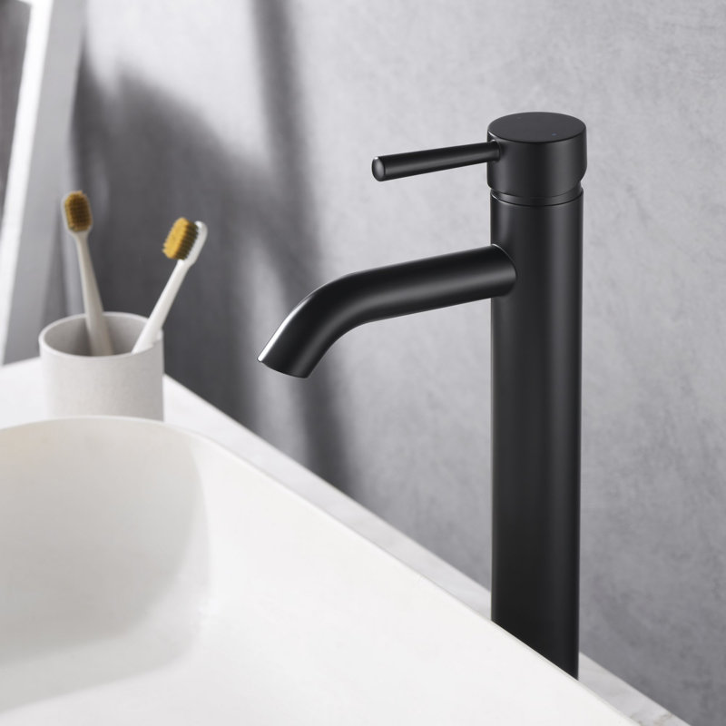 Robinet de lavabo de salle de bain à grande cuve à poignée simple Euro Collection - noir mat, Noir mat