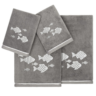 FIGI 4PC Embellished Towel Set 4 Piece Turkish Cotton Towel Set