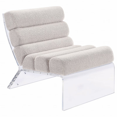 Ivory Boucle Upholstered Armless Acrylic Chair