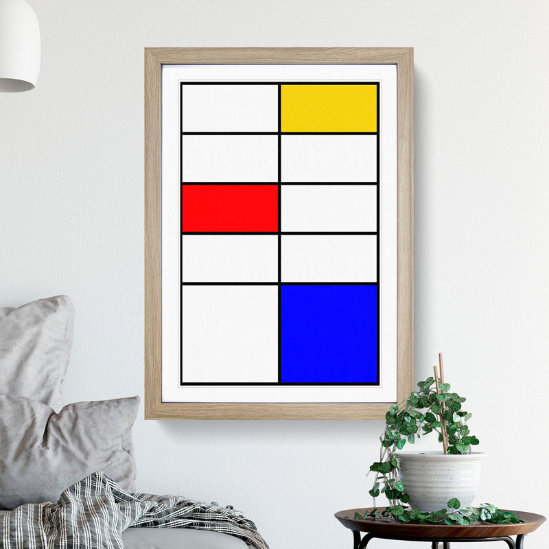 Composition Vol.4 by Piet Mondrian - Picture Frame Painting on MDF, Oak, 65cm H x 48cm W x 2cm D