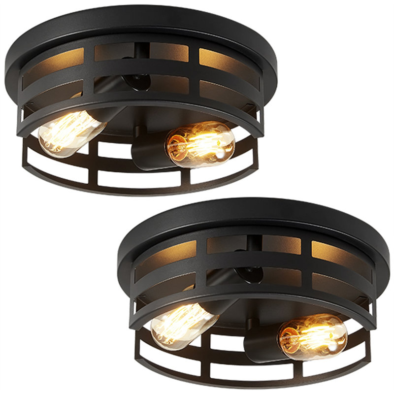 11 in. 2-Light Black Flush Mount Ceiling Lamp