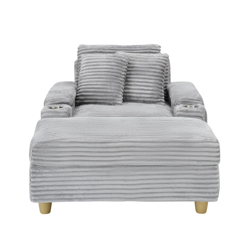57" Corduroy Single Seater Sofa With Ottoman Storage, Gray