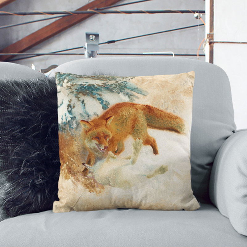 Fox with White Hare Scatter Cushion, 40cm H x 40cm W x 15cm D