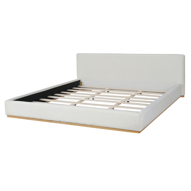 Élégant lit rembourré avec structure en bois massif, débloquant une nouvelle expérience de sommeil confortable, très grand, blanc