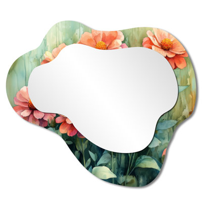 Zinnias Summer Petals In The Breeze I - Zinnias Cloud Decorative Wall Mirror, Traditional Vanity Mirror, Printed on Metal