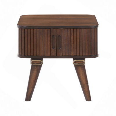 1pc Storage End Table Walnut Finish Tambour Doors Modern Living Room Furniture