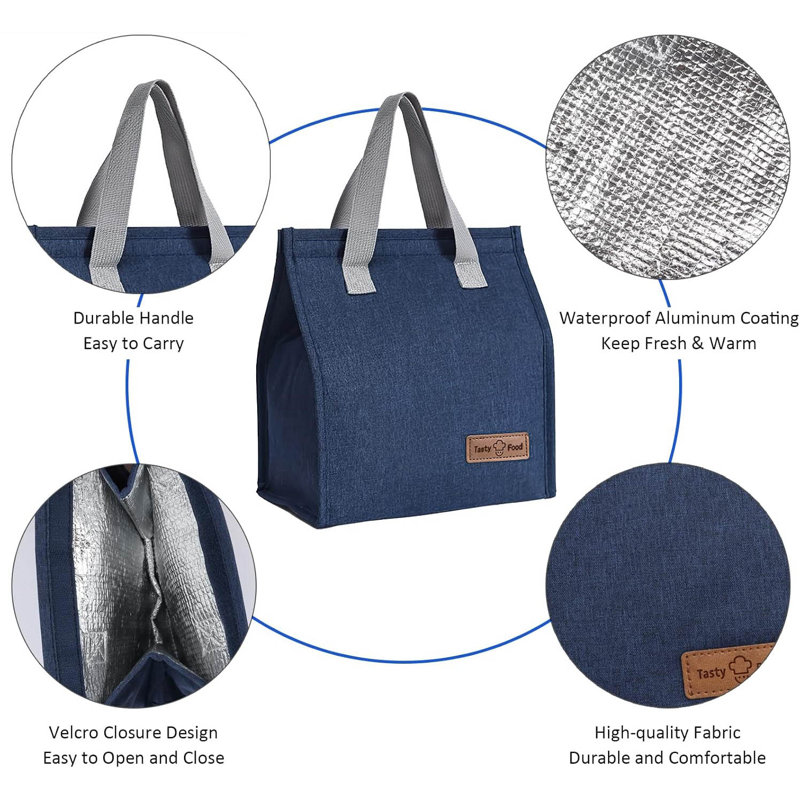 Lunch Bags For Women Men, Reusable Insulated Leakproof Lunch Box Tote Bag, Black