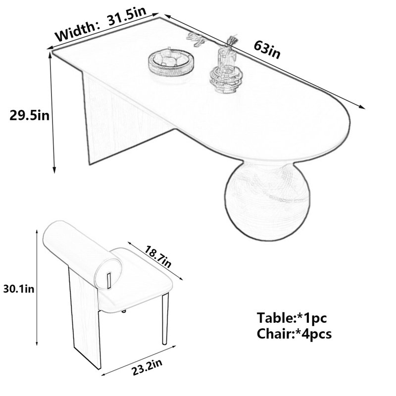 Ancient Style Half-Round Dining Table, White, 29.5"H x 63"L x 31.5"W