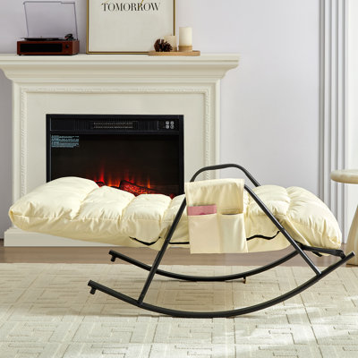 Chaise berçante inclinable réglable avec poche latérale beige