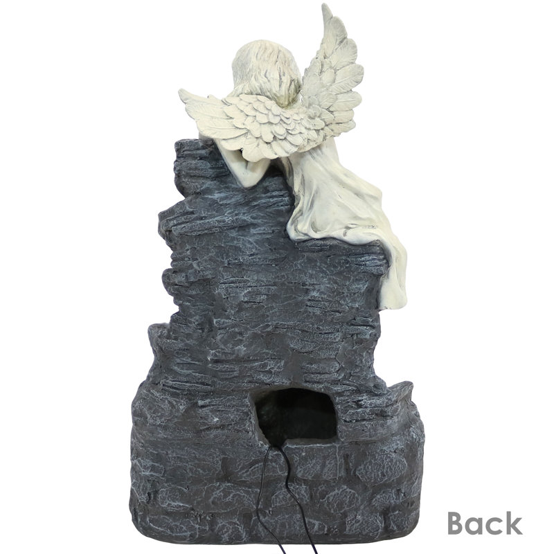 Angel Falls Gray Polyresin Solar Water Fountain with LED Light