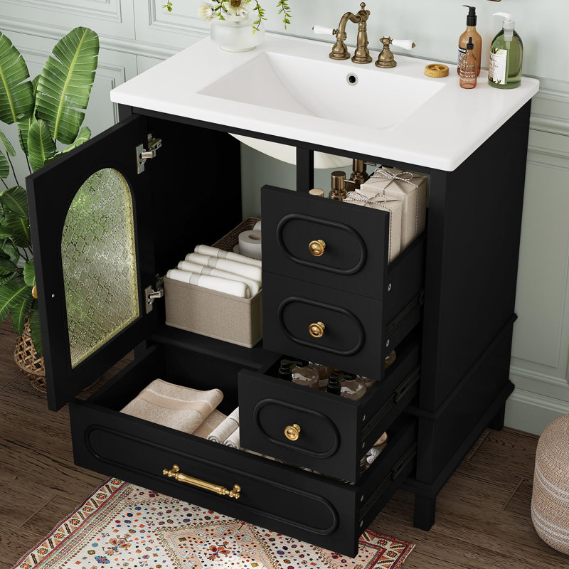 Meuble-lavabo de salle de bain avec lavabo, Noir