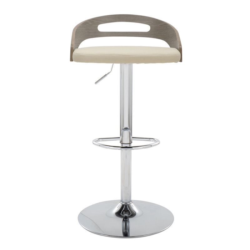 Adjustable Beige Swivel Bar Stools with Wood and Metal Frame