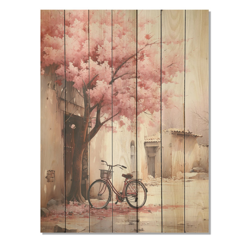 «I», impression sur bois, fleurs printanières roses et blanches, H 32 po x l 24 po