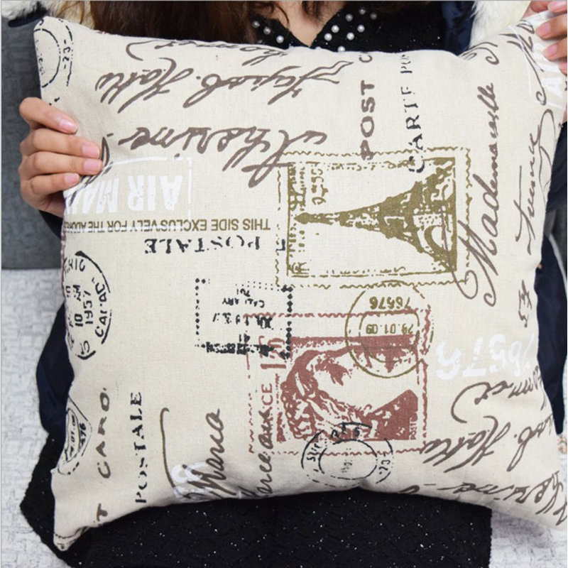 erVintage French Postcard Decorative Throw Pillow with Inst – Eiffel Tower & Handwriting Print, Linen-Style Cushion size 18"x18"