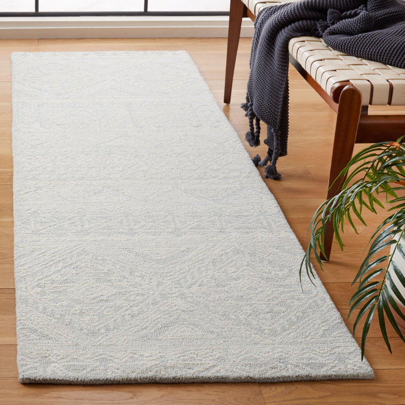 Tapis en coton touffeté gris clair / ivoire Frachia, Tapis de couloir 2 pi 3 po x 8 pi