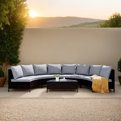 5 Pieces Outdoor Sectional Half Round Patio Rattan Sofa Set, PE Wicker Conversation Furniture Set -  Latitude Run®, FBD5CC931DB140AEA58CACDBF49626CC