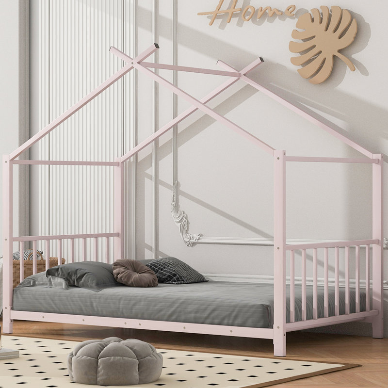Lit plateforme simple en métal, Rose