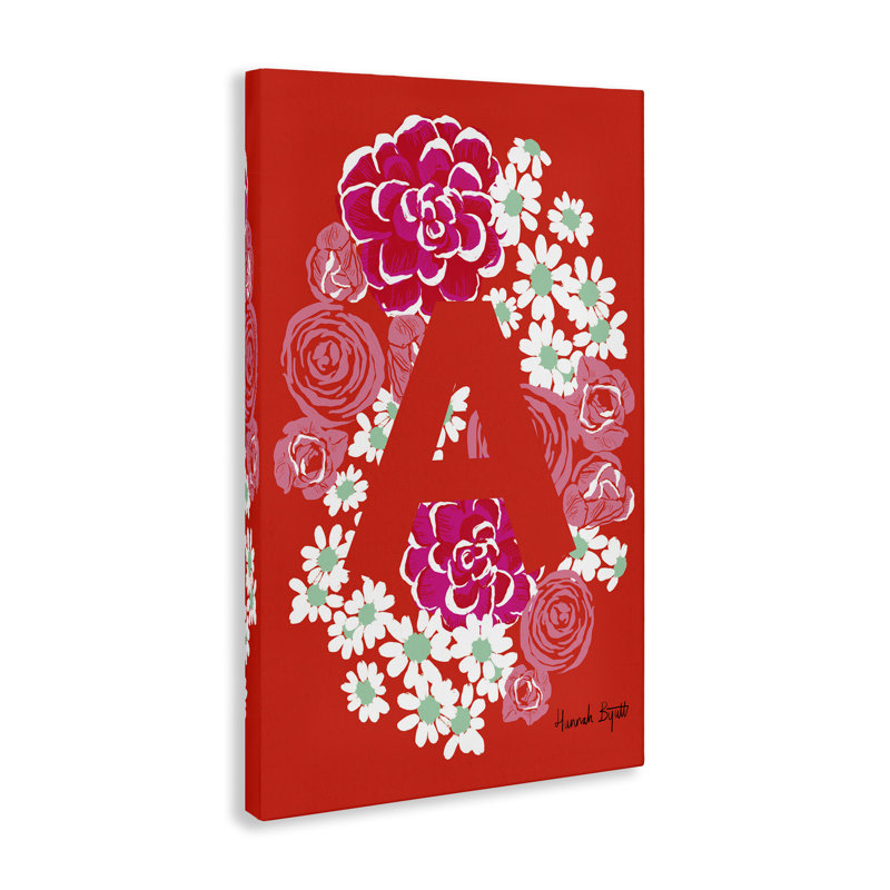 Art floral sur toile, "Floral Bloom lettre A" par Hannah Louise Byatt, H 30 po x l 20 po