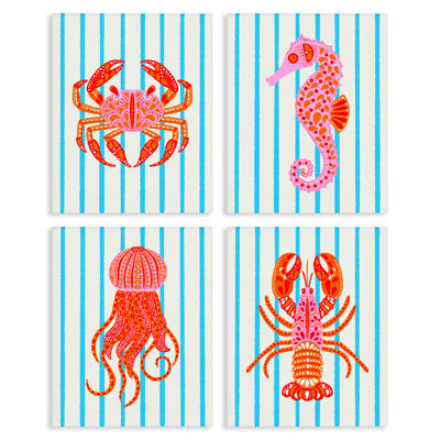 Ensemble de 4 toiles vives créatures marines vives, design par Indira Prieto | IndySign