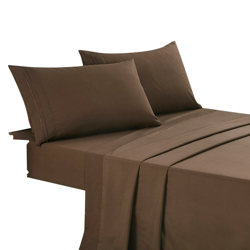 Ensemble de draps en microfibre Jcrown, Brun, Ensemble de draps pour lit simple avec deux taies 
