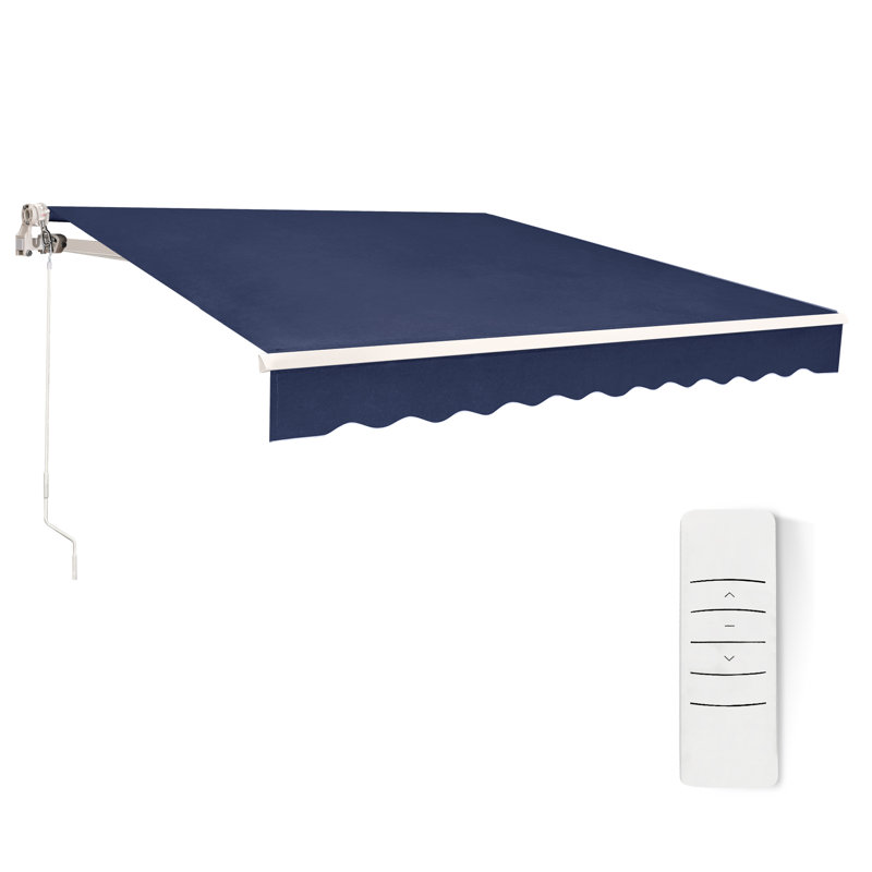 12'x10' Power Retractable Awning with Aluminum Frame, Motorized Patio Awning with Remote, Navy