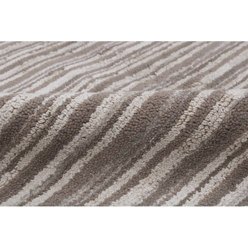 Hand Knotted Striped Area Rug in Beige