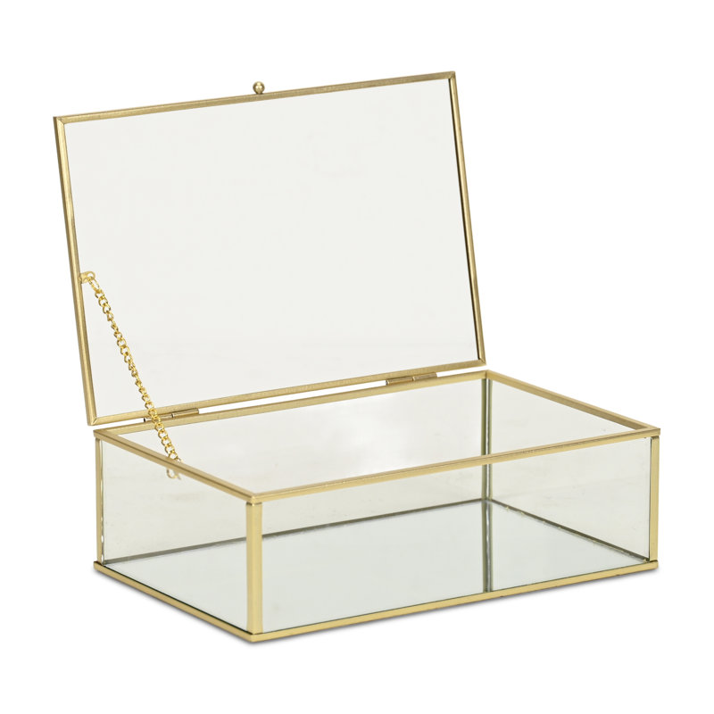 Lume Glass & Metal Frame Storage Box, Gold