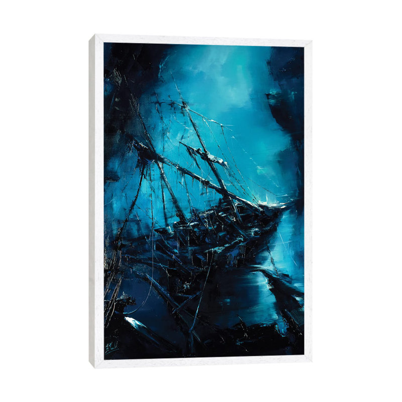 The Shipwreck by Bozhena Fuchs - Painting on Canvas, White Framed, 66.04cm H x 45.72cm W x 3.81cm D