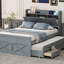 Lit double en bois avec tête de lit avec prises de courant, lit extensible avec lit gigogne simple-1227330809