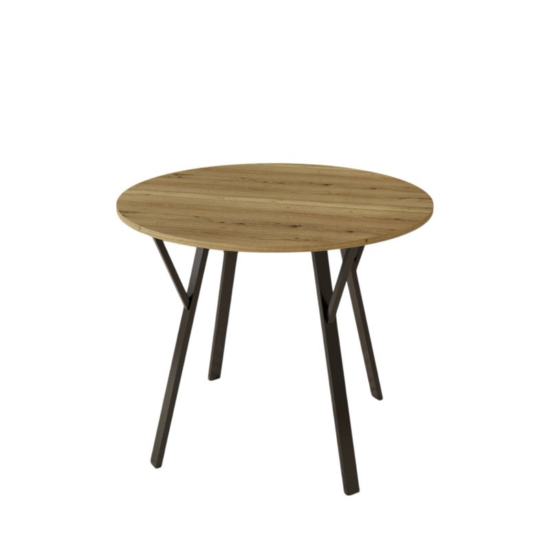 35.43 Inch Round Dining Table, Small Circle Kitchen Table With Metal Black Legs For 2-4 People,Modern Dining Room Table, Brown (Only Table)