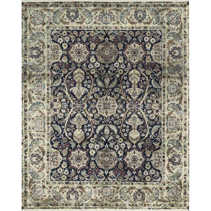 Tapis noir et doré de haute qualité noué à la main