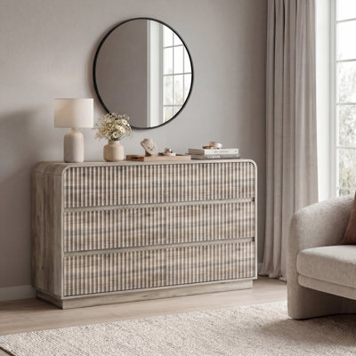 Fluted 6 Drawer Double Dresser for Bedroom 47" Wide Wood Chests of Drawers w/Curved Profile Design