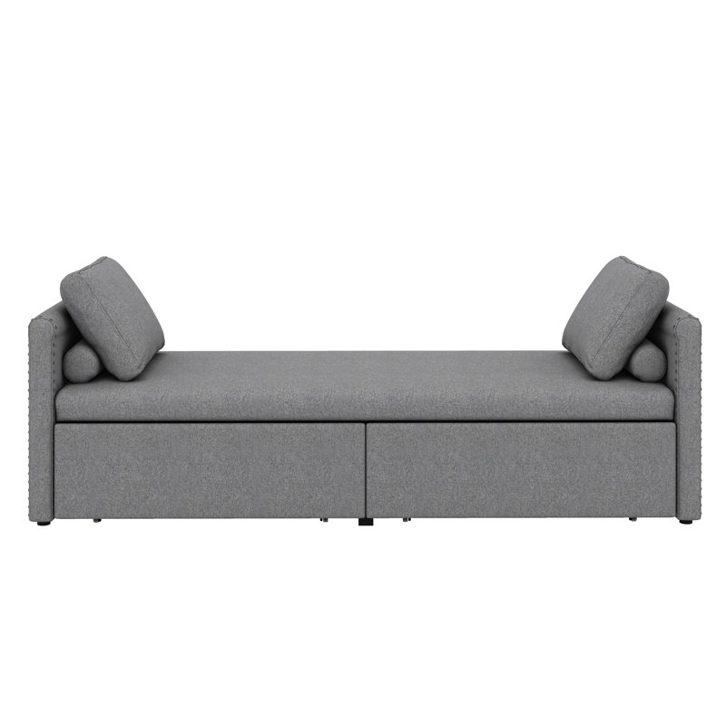 Modern Upholstered Chaise Lounger Daybed - A Small Single Size With 2 Built-In Drawers, Grey
