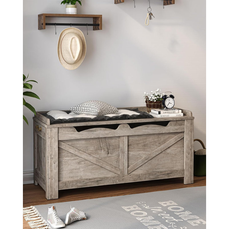 Curlene 39.4" Storage Bench, Storage Chest, Lift-Top Storage Trunk with 2 Safety Hinges, Wooden Storage Box Chest Organizer for Bedroom, Entryway, Living Room, Greige
