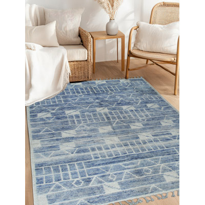 Elegant Marrakech Blue Hand-Knotted Wool Contemporary Transitional Area Rug