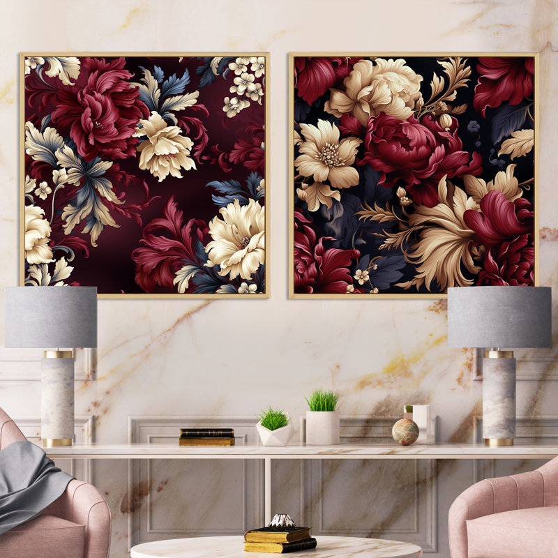 Ellesmere - Ensemble de 2 collages floraux carrés, H 30 po x l 61 po, Cadre flottant brun