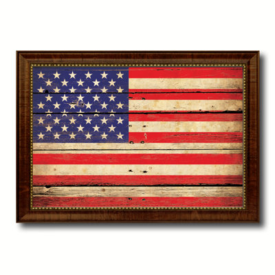 Impression de drapeau américain vintage avec cadre brun doré, 15 x 21