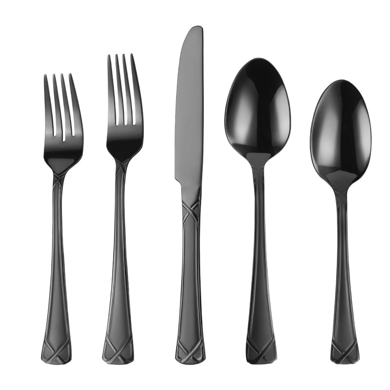 Ensemble de couverts 30 pièces en acier inoxydable noir pour 6 personnes - Robuste, élégant, lavable au lave-vaisselle, parfait pour un usage quotidien, les mariages et les fêtes