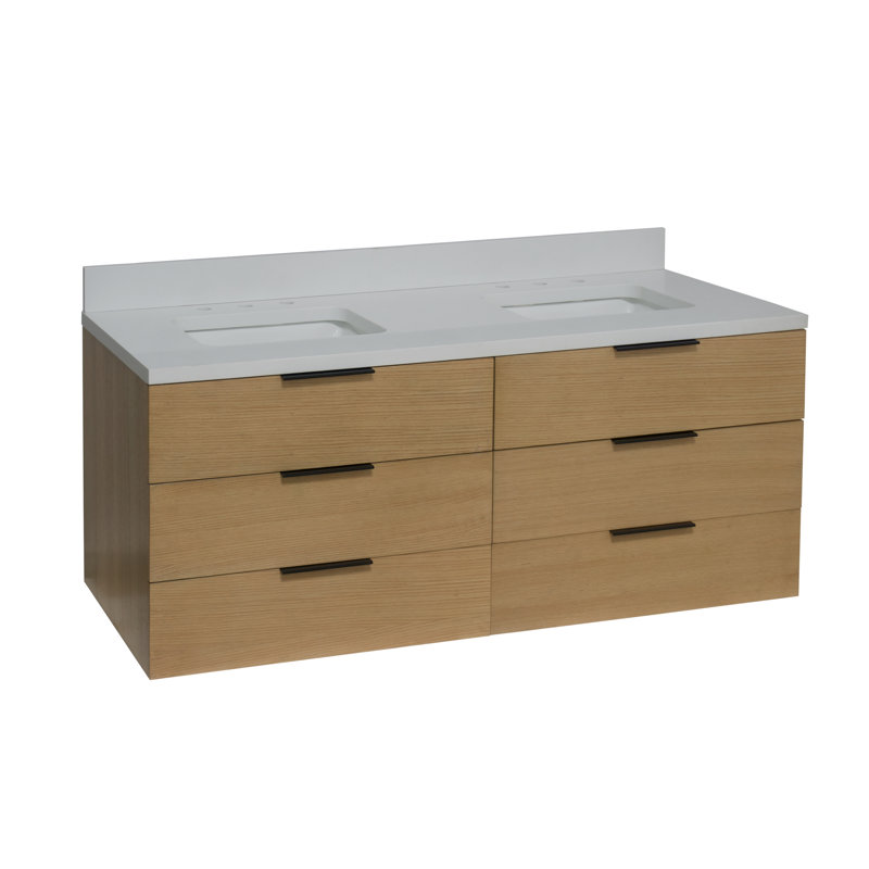 Mitchell 60'' Double Bathroom Vanity with Top, Blonde Brown, Matte White