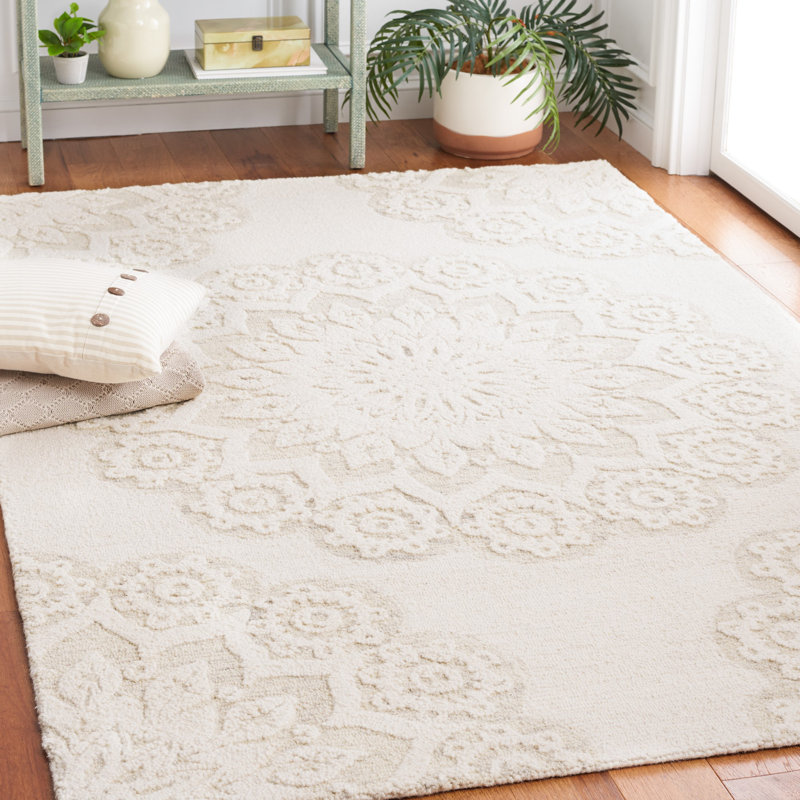 Tapis floral en laine et coton touffeté à la main Blossom, Rectangle 4 pi x 6 pi