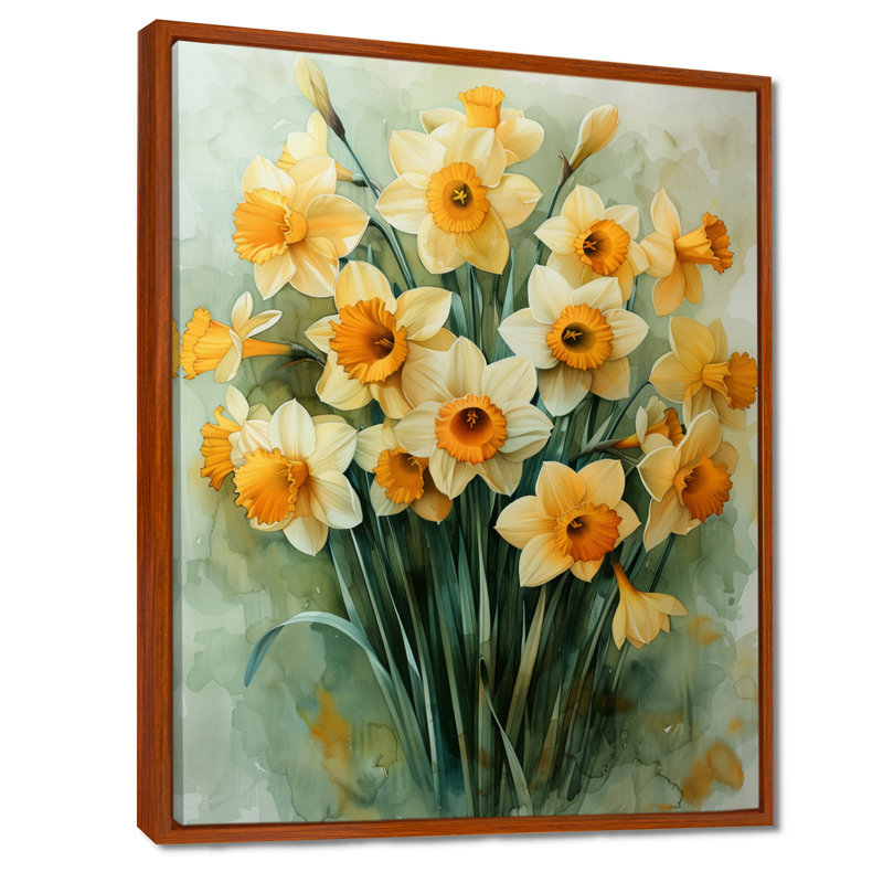 Bloom, orange, blanc, nature morte, jonquilles IV - jonquilles, impression d'art mural, H 12 po x l 20 po
