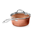 Gotham Steel Hammered Copper 2.5 QT Nonstick Sauce Pan with Glass Lid, Oven & Dishwasher Safe