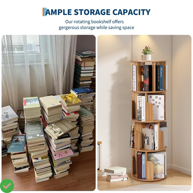 Bibliothèque rotative en bois 4 niveaux, Brun