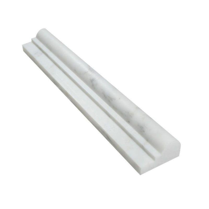 12" x 2" Honed Marble Chair Rail Tile Trim, Honed White Carrara